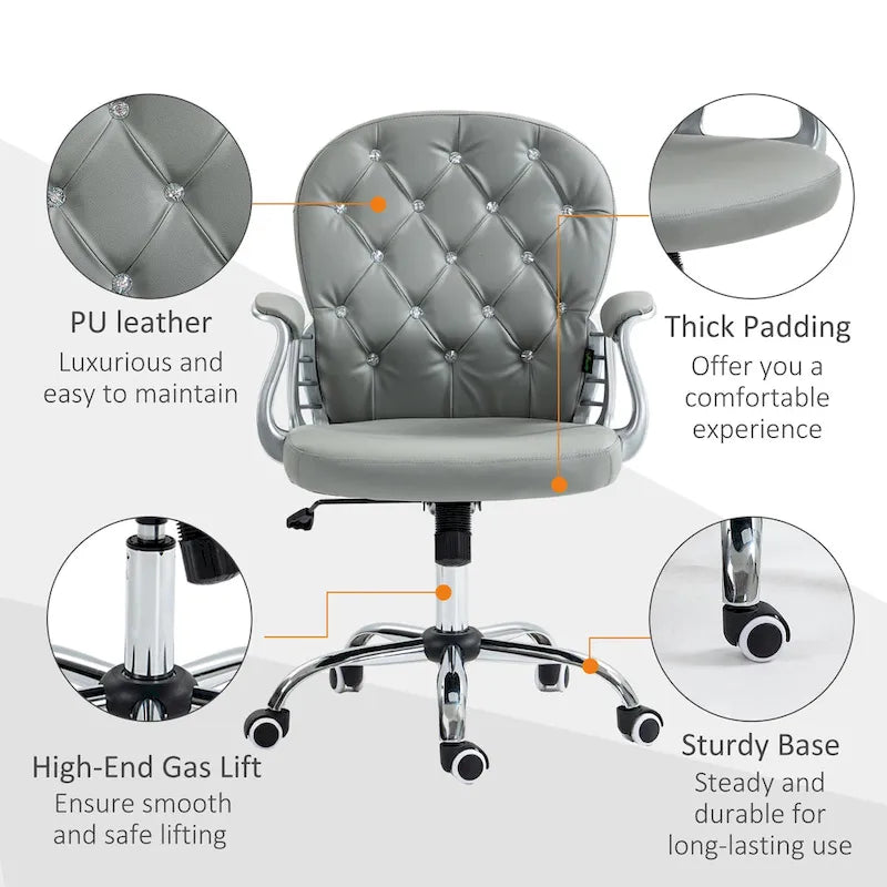 Chaise de bureau en similicuir avec dossier capitonné et roulettes pivotantes