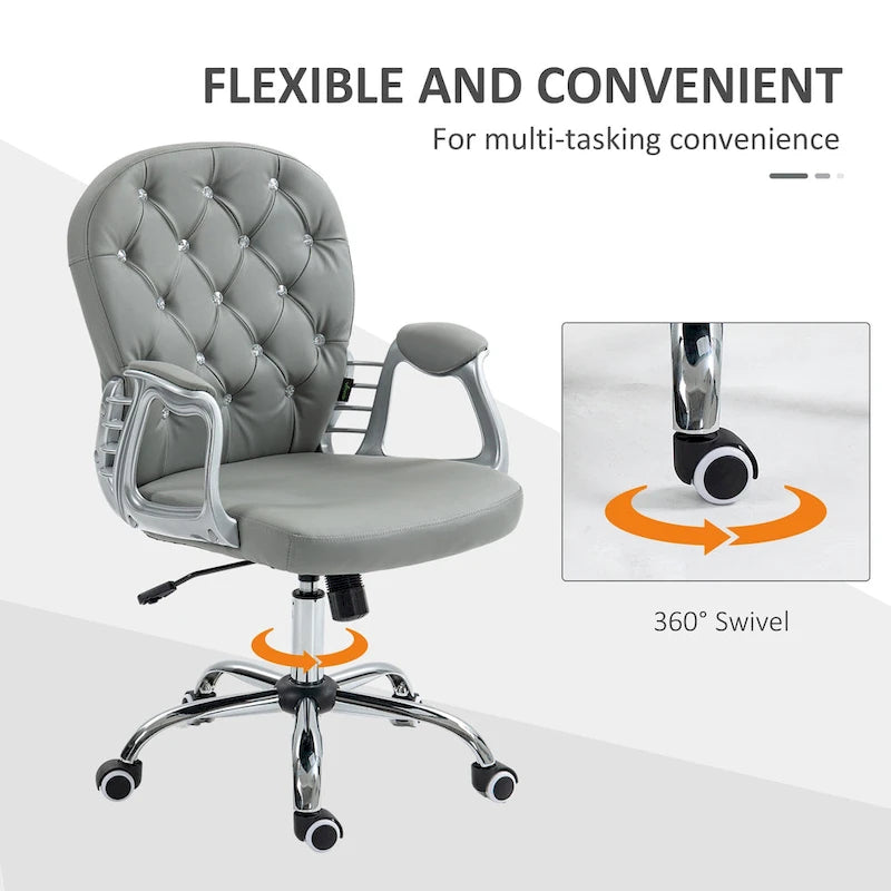 Chaise de bureau en similicuir avec dossier capitonné et roulettes pivotantes