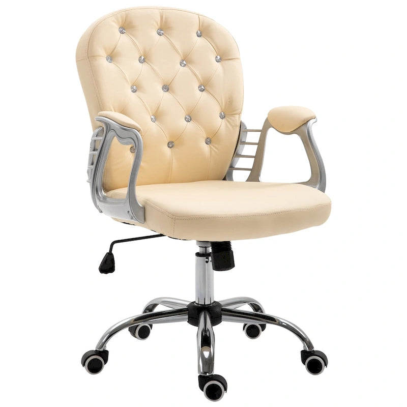 Chaise de bureau en similicuir avec dossier capitonné et roulettes pivotantes