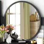 Coiffeuse avec miroir rond, tiroirs et étagères