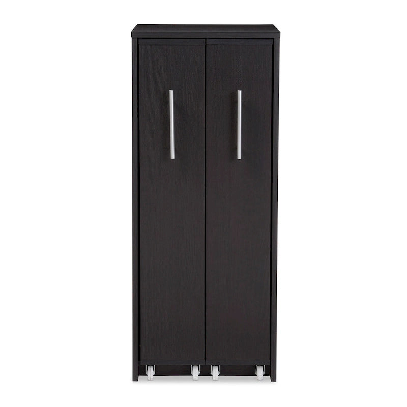 Bibliothèque en bois marron foncé avec étagère à porte coulissante