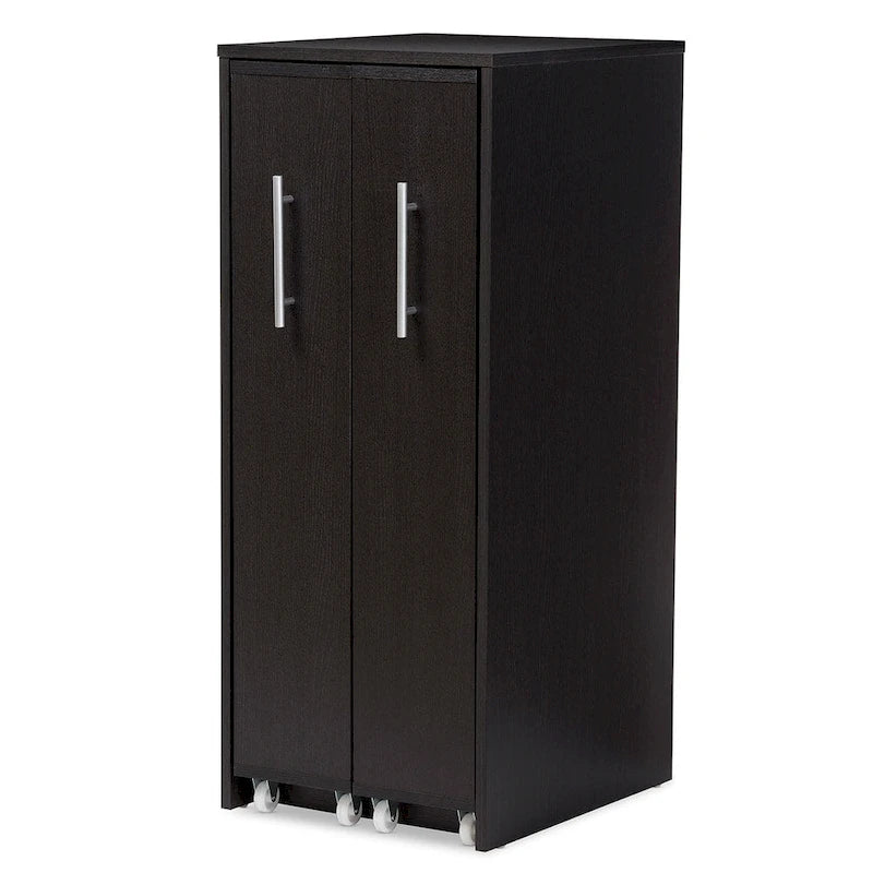 Bibliothèque en bois marron foncé avec étagère à porte coulissante