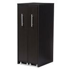 Bibliothèque en bois marron foncé avec étagère à porte coulissante