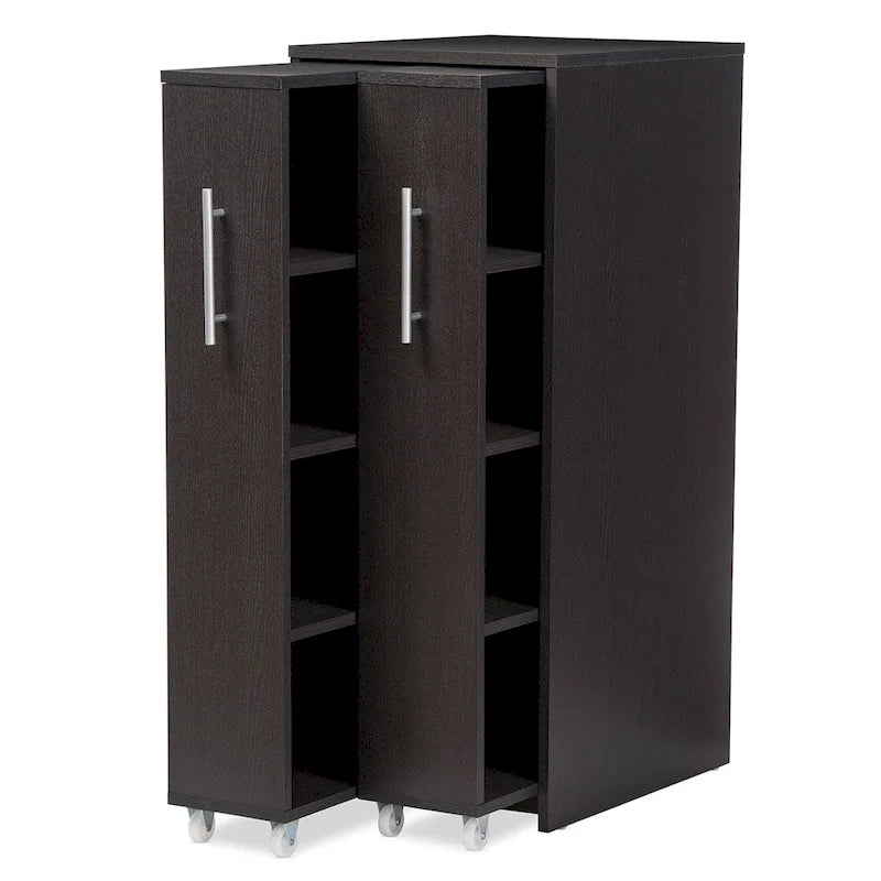Bibliothèque en bois marron foncé avec étagère à porte coulissante