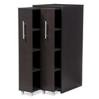 Bibliothèque en bois marron foncé avec étagère à porte coulissante