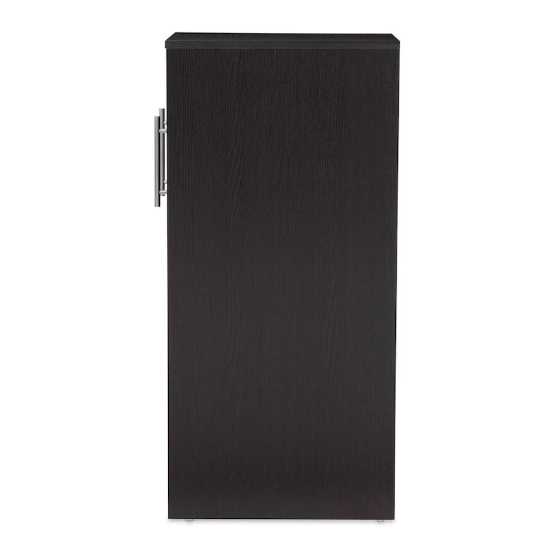 Bibliothèque en bois marron foncé avec étagère à porte coulissante