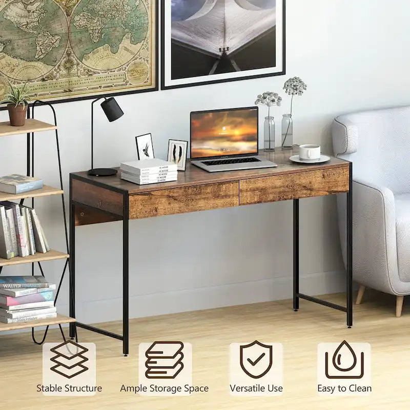 Bureau avec 2 tiroirs et structure en acier