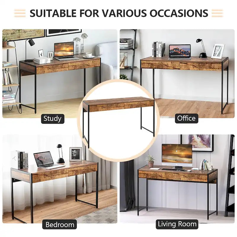 Bureau avec 2 tiroirs et structure en acier