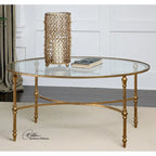 Table basse en verre ovale à la feuille d'or