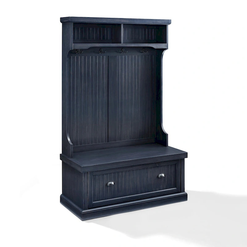Meuble d'entrée côtier avec banc et patères – Bleu marine vieilli