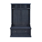 Meuble d'entrée côtier avec banc et patères – Bleu marine vieilli