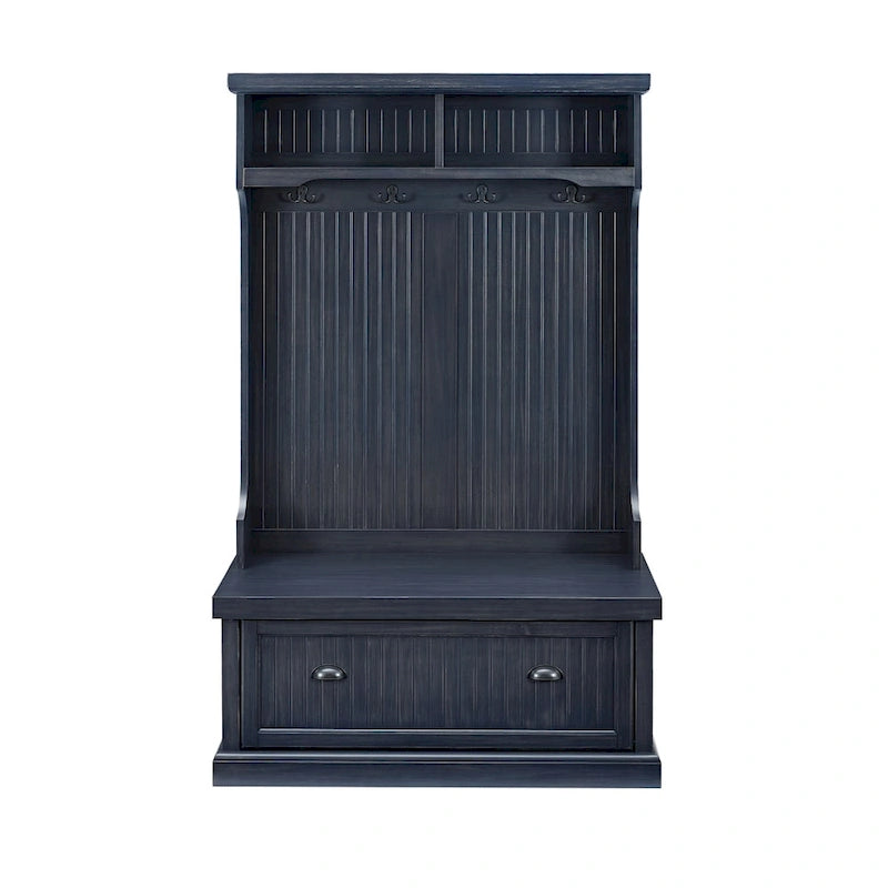 Meuble d'entrée côtier avec banc et patères – Bleu marine vieilli