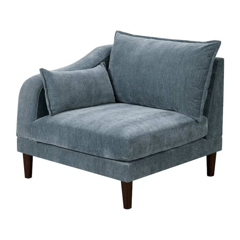 Fauteuil d'angle modulaire de 33 pouces à accoudoir simple avec 2 coussins lombaires, bleu ardoise
