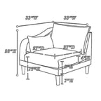 Fauteuil d'angle modulaire de 33 pouces à accoudoir simple avec 2 coussins lombaires, bleu ardoise