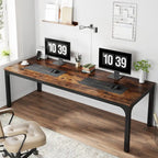 Bureau d'ordinateur à deux places de 199,9 cm avec pieds en métal – Poste de travail de style industriel (Table uniquement)