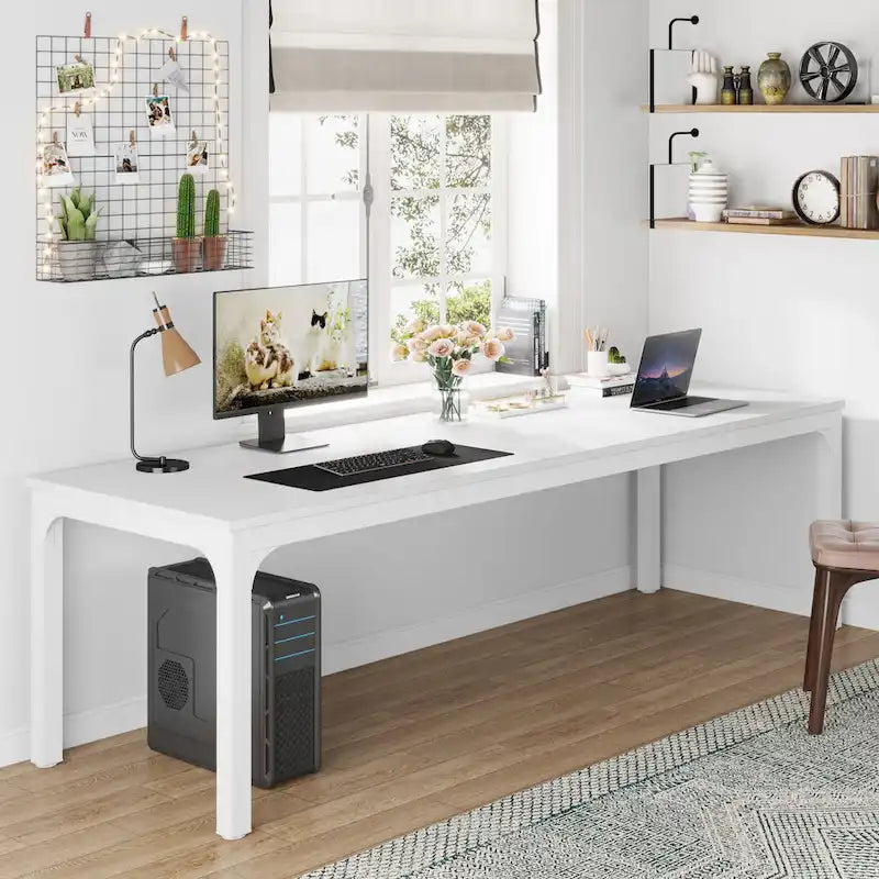 Bureau d'ordinateur à deux places de 199,9 cm avec pieds en métal – Poste de travail de style industriel (Table uniquement)