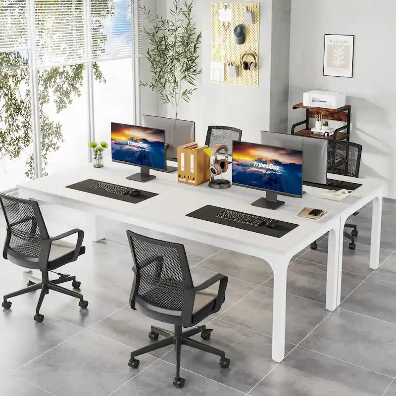 Bureau d'ordinateur à deux places de 199,9 cm avec pieds en métal – Poste de travail de style industriel (Table uniquement)