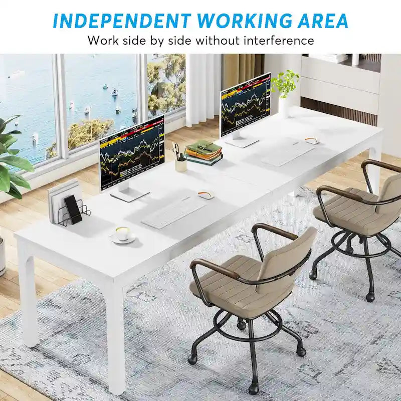 Bureau d'ordinateur à deux places de 199,9 cm avec pieds en métal – Poste de travail de style industriel (Table uniquement)