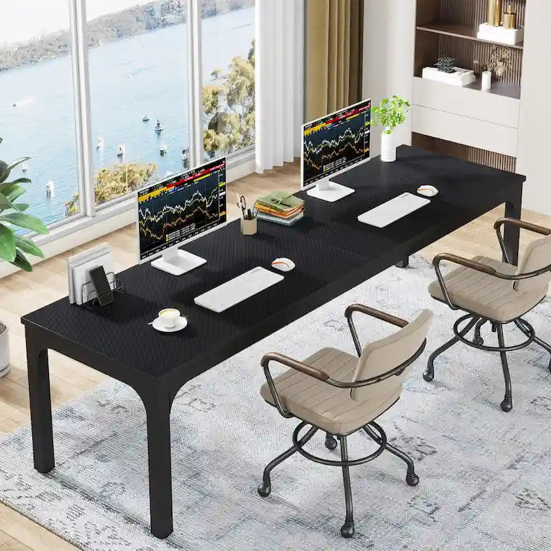 Bureau d'ordinateur à deux places de 199,9 cm avec pieds en métal – Poste de travail de style industriel (Table uniquement)