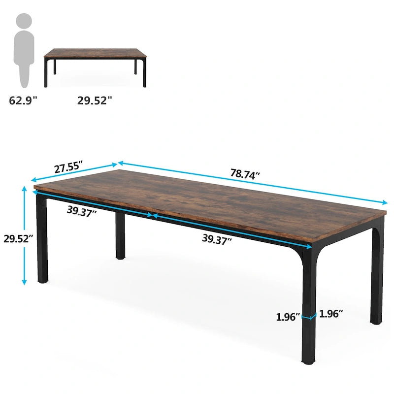 Bureau d'ordinateur à deux places de 199,9 cm avec pieds en métal – Poste de travail de style industriel (Table uniquement)