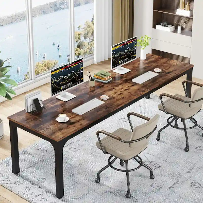 Bureau d'ordinateur à deux places de 199,9 cm avec pieds en métal – Poste de travail de style industriel (Table uniquement)