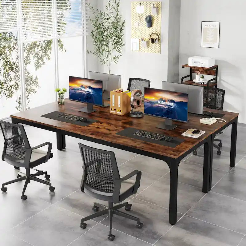 Bureau d'ordinateur à deux places de 199,9 cm avec pieds en métal – Poste de travail de style industriel (Table uniquement)