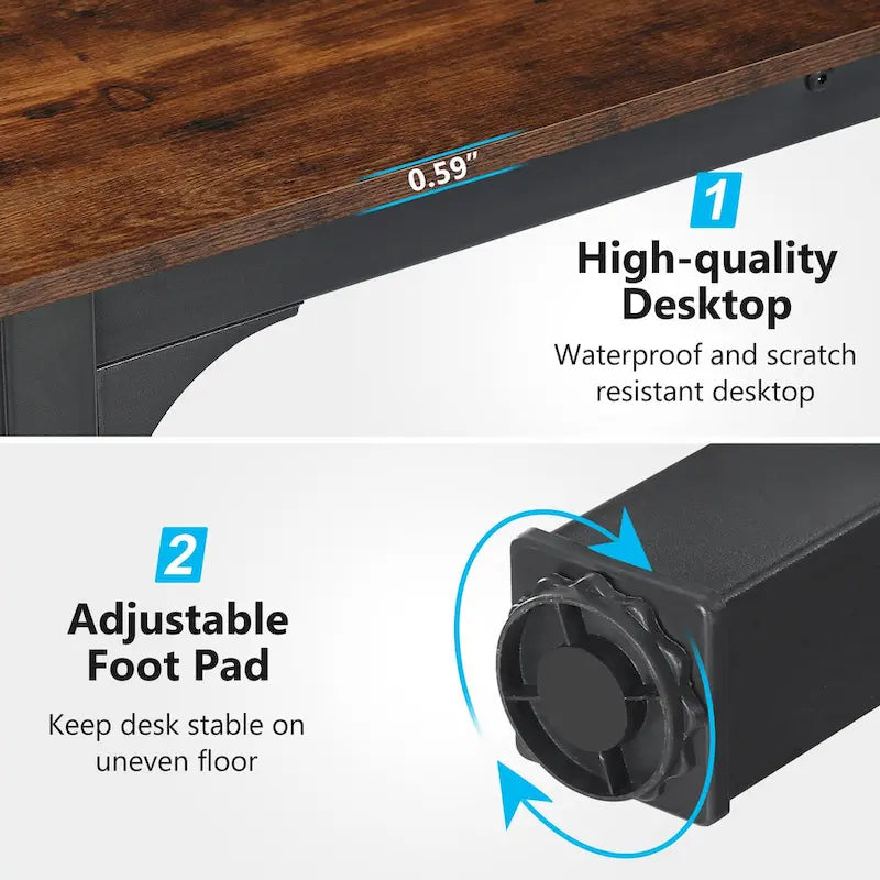 Bureau d'ordinateur à deux places de 199,9 cm avec pieds en métal – Poste de travail de style industriel (Table uniquement)