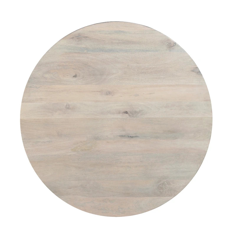 Table basse ronde de 37 pouces avec rangement, forme tambour, bois de manguier