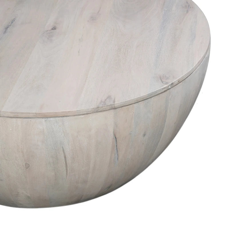 Table basse ronde de 37 pouces avec rangement, forme tambour, bois de manguier