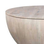 Table basse ronde de 37 pouces avec rangement, forme tambour, bois de manguier