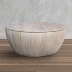 Table basse ronde de 37 pouces avec rangement, forme tambour, bois de manguier