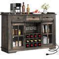 Buffet coulissant avec porte de grange, rangement pour le vin et recharge USB