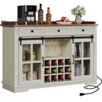 Buffet coulissant avec porte de grange, rangement pour le vin et recharge USB