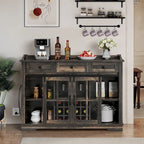 Buffet coulissant avec porte de grange, rangement pour le vin et recharge USB