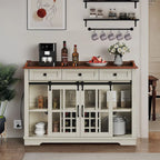 Buffet coulissant avec porte de grange, rangement pour le vin et recharge USB