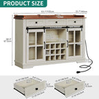 Buffet coulissant avec porte de grange, rangement pour le vin et recharge USB