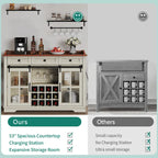 Buffet coulissant avec porte de grange, rangement pour le vin et recharge USB