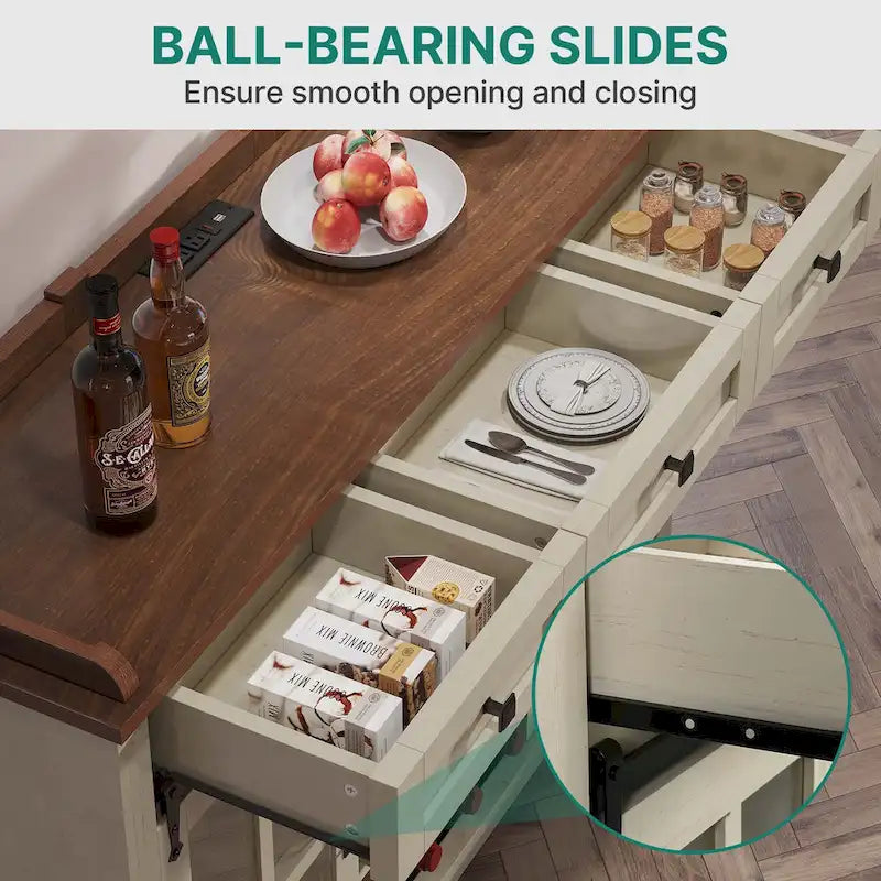 Buffet coulissant avec porte de grange, rangement pour le vin et recharge USB