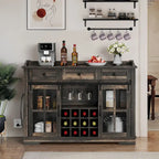 Buffet coulissant avec porte de grange, rangement pour le vin et recharge USB