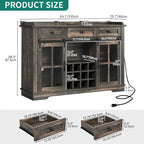 Buffet coulissant avec porte de grange, rangement pour le vin et recharge USB