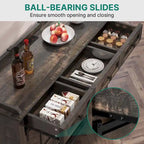 Buffet coulissant avec porte de grange, rangement pour le vin et recharge USB