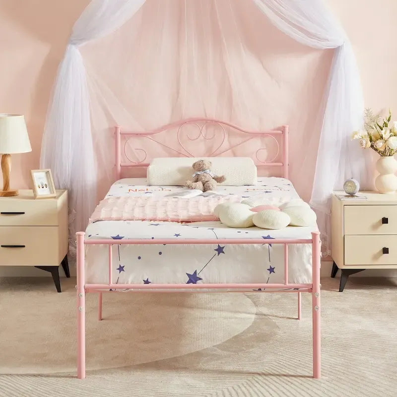 Cadre de lit plateforme en métal avec tête de lit, pas besoin de sommier tapissier, Lit simple/Double/Grand lit