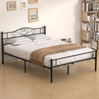 Cadre de lit plateforme en métal avec tête de lit, pas besoin de sommier tapissier, Lit simple/Double/Grand lit