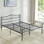 Cadre de lit plateforme en métal avec tête de lit, pas besoin de sommier tapissier, Lit simple/Double/Grand lit