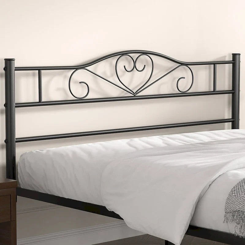 Cadre de lit plateforme en métal avec tête de lit, pas besoin de sommier tapissier, Lit simple/Double/Grand lit