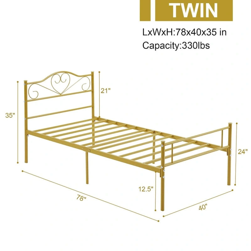 Cadre de lit plateforme en métal avec tête de lit, pas besoin de sommier tapissier, Lit simple/Double/Grand lit