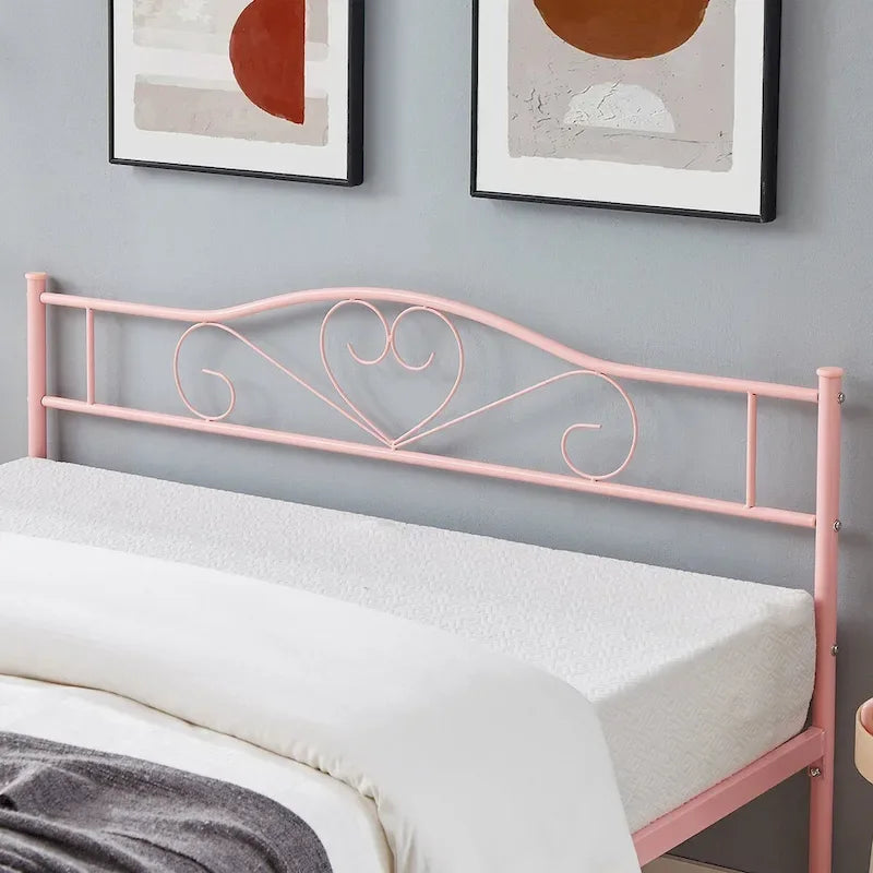Cadre de lit plateforme en métal avec tête de lit, pas besoin de sommier tapissier, Lit simple/Double/Grand lit