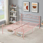 Cadre de lit plateforme en métal avec tête de lit, pas besoin de sommier tapissier, Lit simple/Double/Grand lit