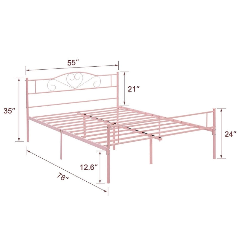 Cadre de lit plateforme en métal avec tête de lit, pas besoin de sommier tapissier, Lit simple/Double/Grand lit