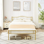 Cadre de lit plateforme en métal avec tête de lit, pas besoin de sommier tapissier, Lit simple/Double/Grand lit